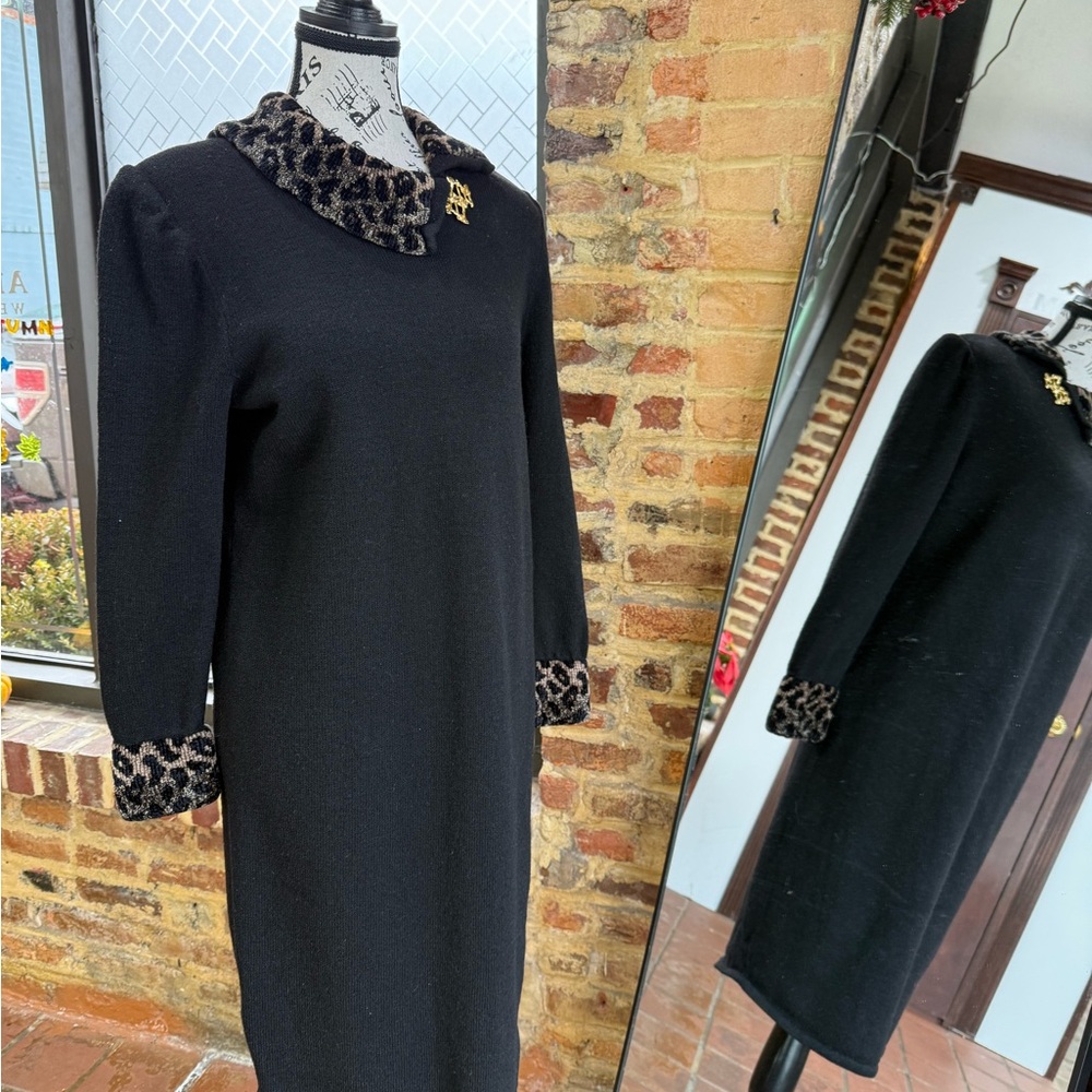 Chic Black Dress with Leopard Print Details